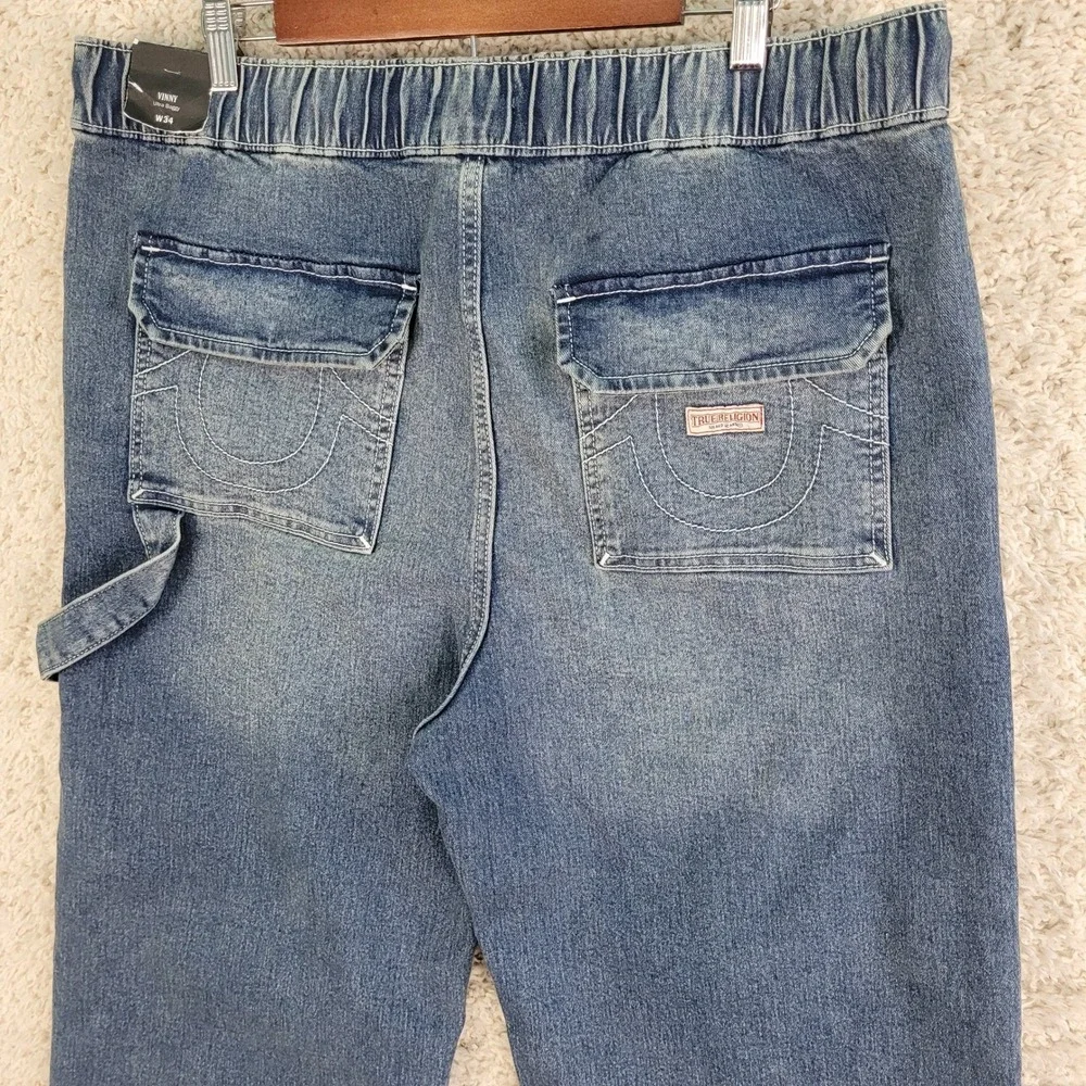 True Religion Carpenter Jeans Men' 34x32 Blue Vinny Ultra Baggy Denim Drawstring